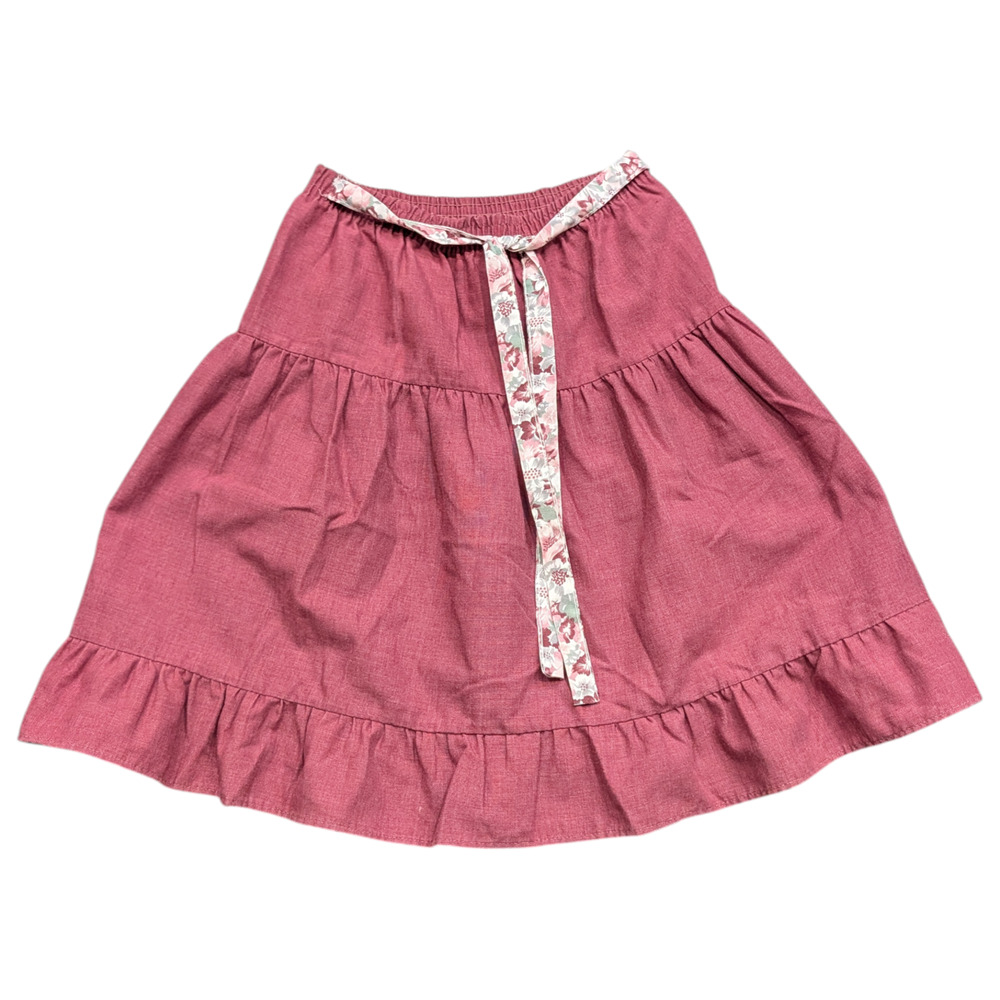 Youth 90's Ruffle Long Skirt with Decorative Flower Tie Belt